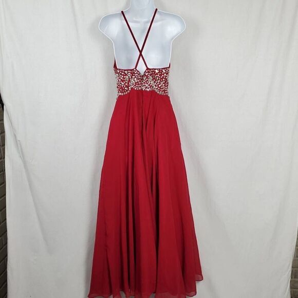 Woman's Small (4-6) Long Burgundy Chiffon Party Prom Gown Dress - Picture 10 of 11